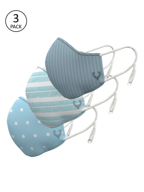 

Allen Solly Pack Of 3 Printed Pure Cotton 3-Ply Reusable Protective Outdoor Masks, Blue