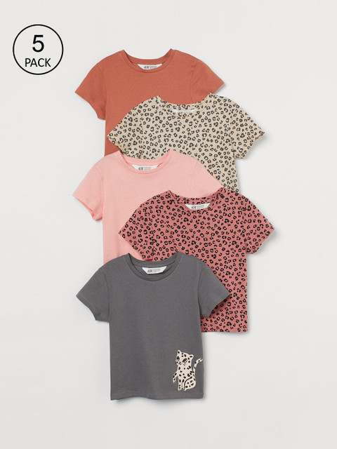 

H&M Girls Multicoloured Cotton 5-Pack Printed Jersey Tops, Multi
