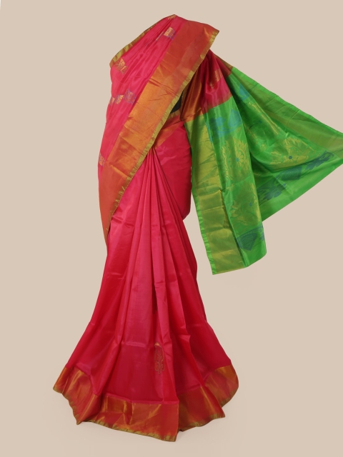 

Pothys Pink & Green Pure Silk Woven Design Kanjeevaram Saree