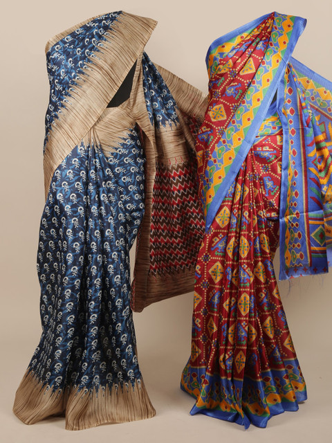 

Pothys Pack of 2 Jute Silk Printed Sarees, Blue