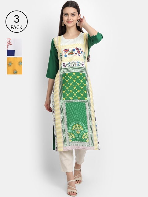 

Ethnic basket Women Pack Of 3 Multicoloured Geometric Printed Crepe Kurta, Multi