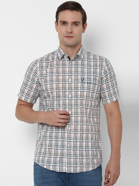 

Allen Solly Men Off-White & Beige Pure Cotton Slim Fit Checked Casual Shirt