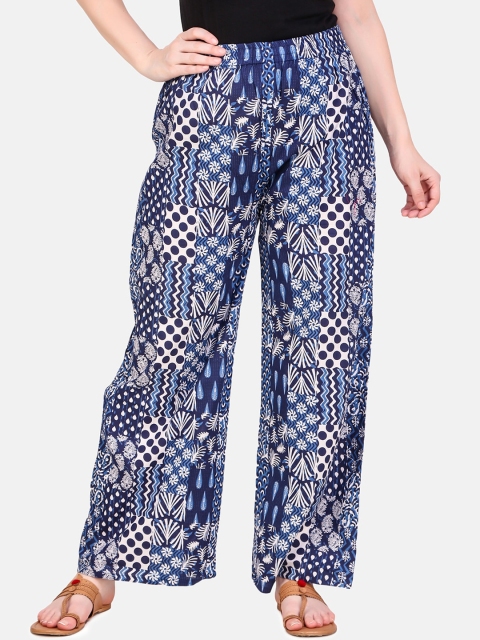 

Aawari Women Blue Regular Fit Printed Parallel Trousers