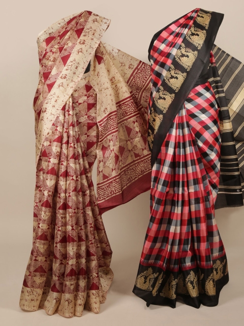 

Pothys Pack of 2 Printed Jute Silk Saree, Red
