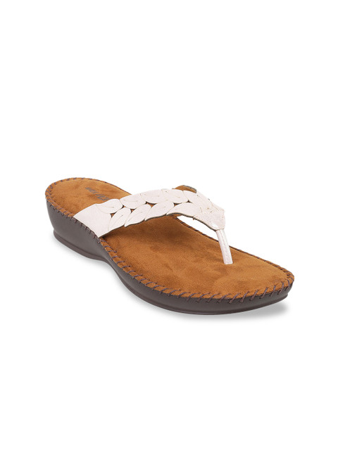 

WALKWAY Women Beige Leaf Textured Comfort Heels with Cut-Out & Shimmer Detail