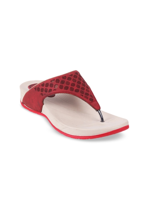 

WALKWAY Women Maroon Laser Cut Open Toe Flats