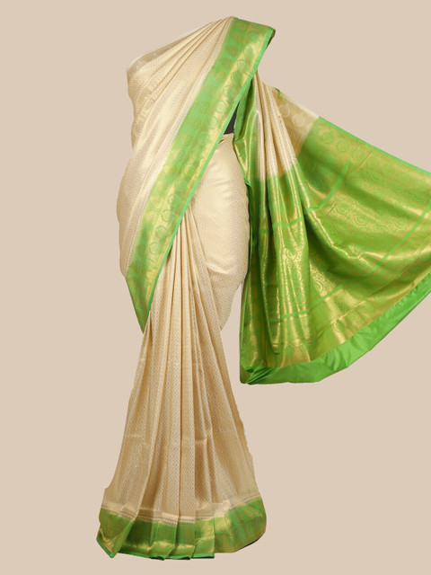 

Pothys Cream-Coloured & Green Art Silk Woven Design Banarasi Saree