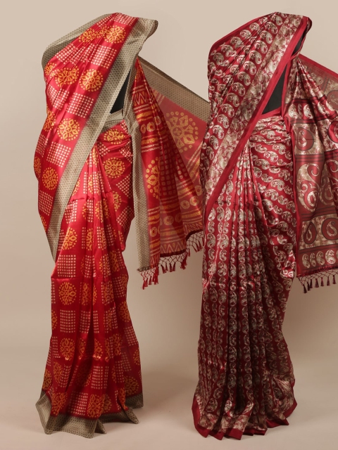 

Pothys Pack Of 2 Red & Orange Jute Silk Printed Sarees
