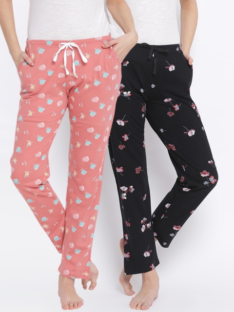 

Kanvin Women Pack Of 2 Printed 100% Cotton Lounge Pants, Orange