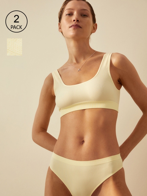 

H&M Women 2-Pack Yellow Solid Brazilian Briefs 0892309010