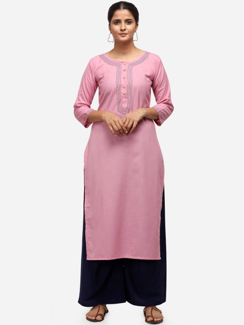 

Florence Women Pink Regular Straight Thread Work Kurta with Palazzos
