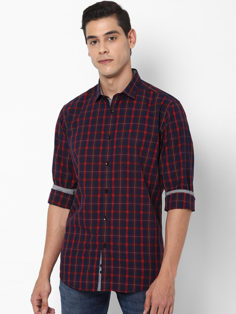 

Allen Solly Men Navy Blue & Red Slim Fit Checked Cotton Casual Shirt