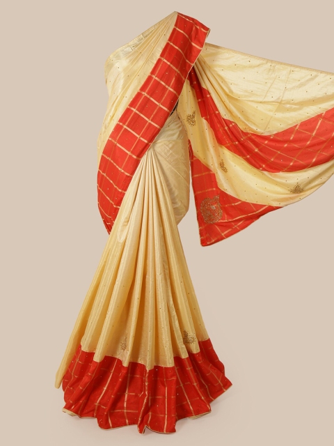 

Pothys Cream-Coloured Checked Saree