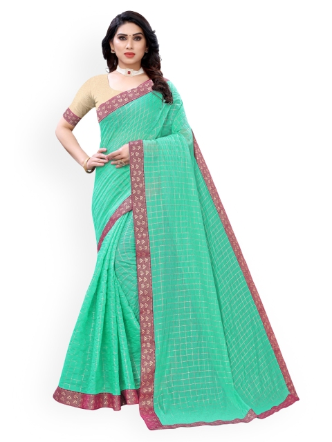 

KALINI Green Checked Polycotton Saree