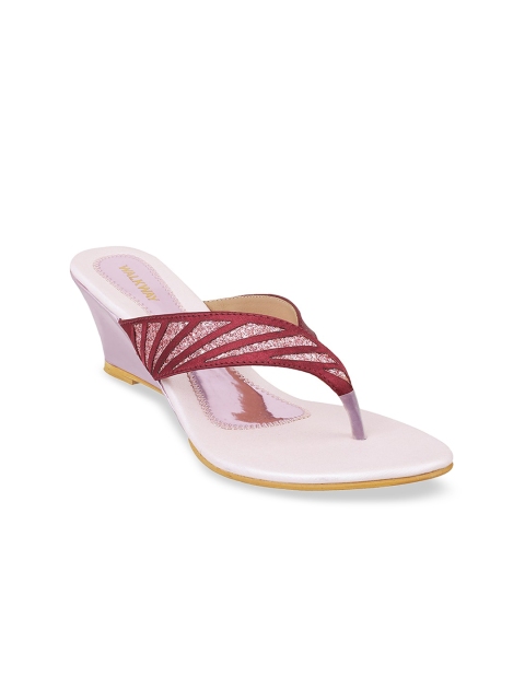 

WALKWAY by Metro Women Maroon & Pink Striped Shimmer Wedges