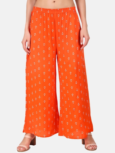 

Aawari Women Orange Regular Fit Printed Regular Trousers