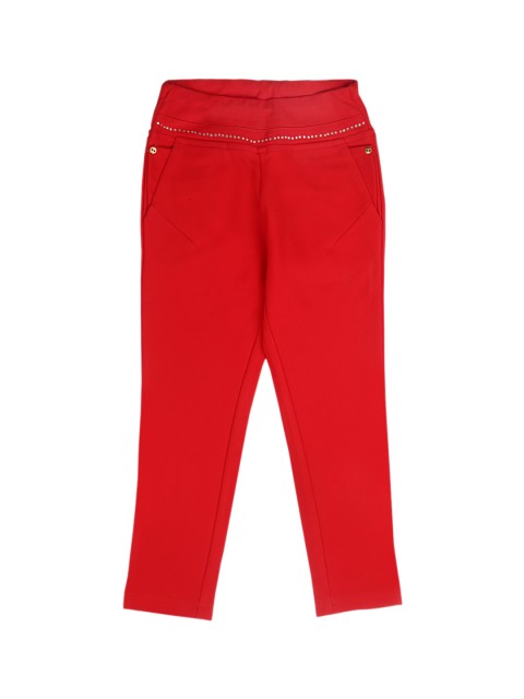 

Tiny Girl Girls Red Solid Cotton Jeggings