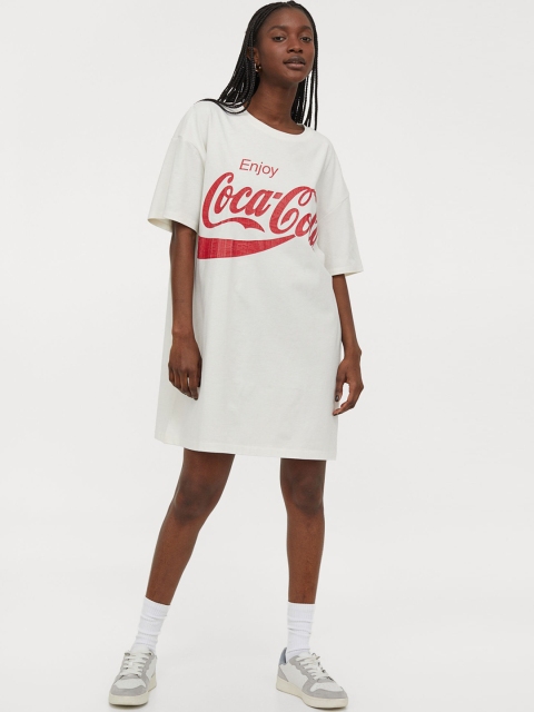 

H&M Women White Brand Logo Printed Cotton T-shirt Dress