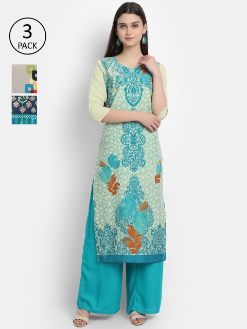

Ethnic basket Women Pack Of 3 Multicoloured Printed Crepe Kurta, Multi