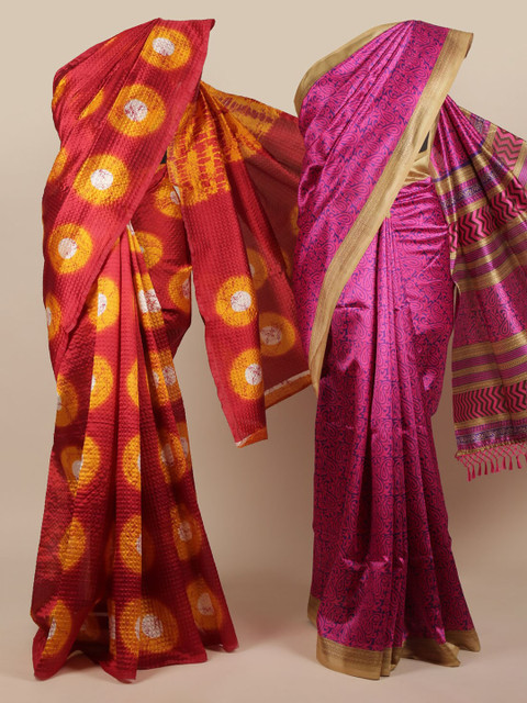 

Pothys Pack of 2 Maroon & Magenta Jute Silk Printed Saree