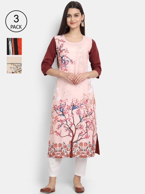 

Ethnic basket Women Pack Of 3 Quirky Printed Crepe Kurta, Pink