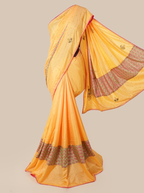 

Pothys Yellow Embellished Art Silk Saree