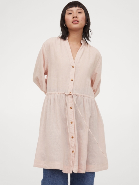 

H&M Women Pink Solid Linen-Blend Dress