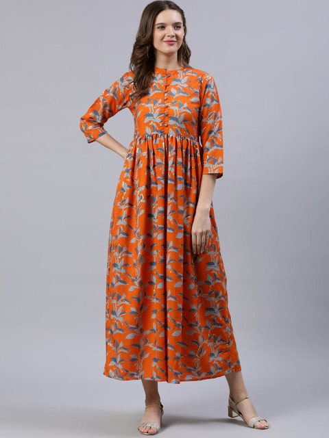 

Nayo Orange Floral Maxi Dress