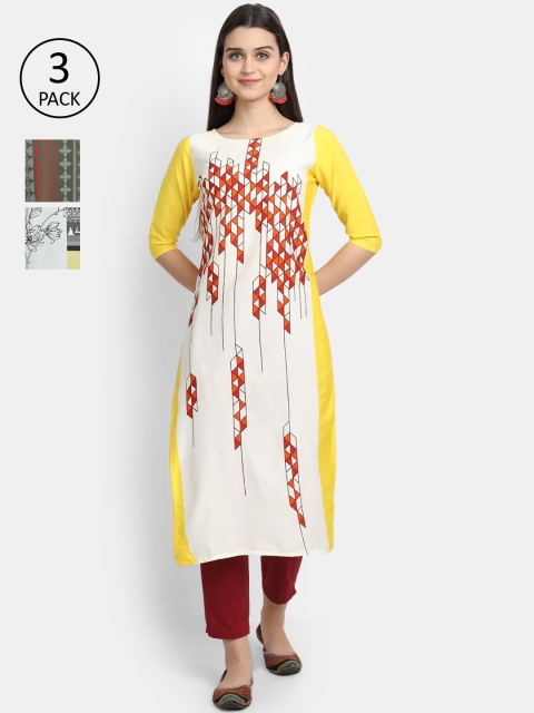 

Ethnic basket Women Pack Of 3 Multicoloured Printed Crepe Kurta, Multi