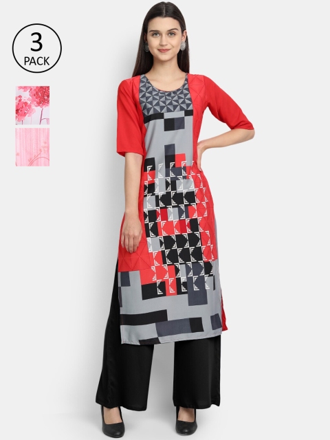 

Ethnic basket Women Pack Of 3 Multicoloured Printed Crepe Kurta, Multi