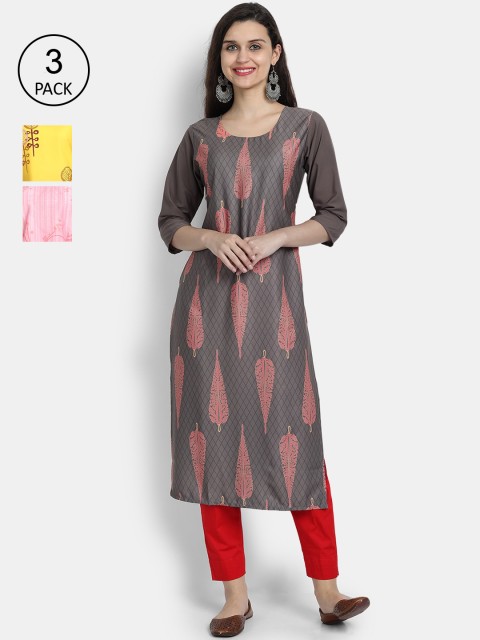 

Ethnic basket Women Pack of 3 Ethnic Motifs Printed Crepe Kurta, Multi