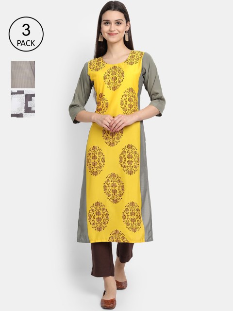 

Ethnic basket Women Pack Of 3 Multicoloured Printed Crepe Kurta, Multi