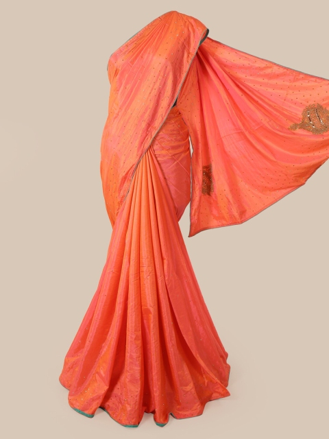 

Pothys Peach-Coloured & Turquoise Blue Art Silk Embellished Saree