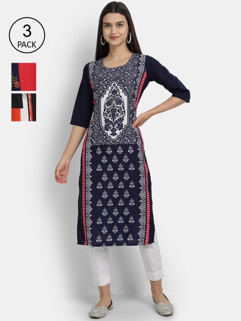 

Ethnic basket Women Set of 3 Multicoloured Printed Crepe Kurta, Multi