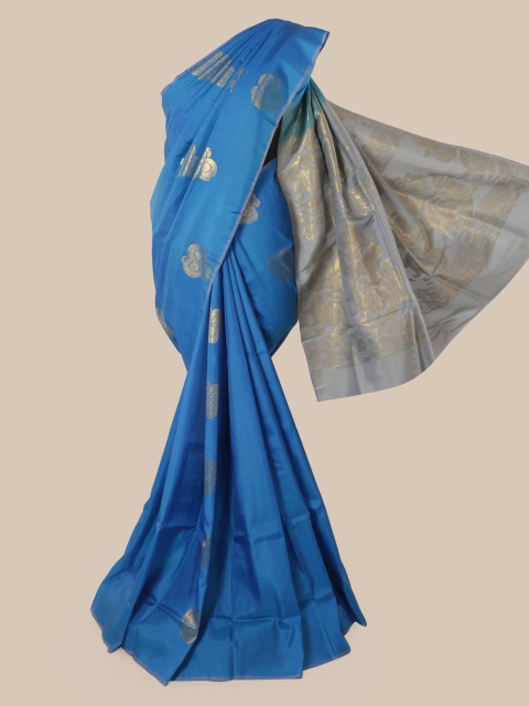 

Pothys Blue & Gold-Toned Pure Silk Woven Design Kanjeevaram Saree