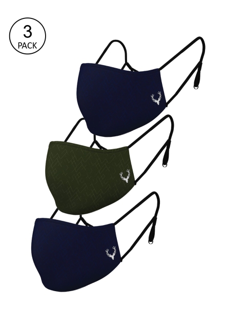 Allen Solly Men Pack Of 3 3-Ply Reusable Pure Cotton Protective Outdoor Masks, Navy blue