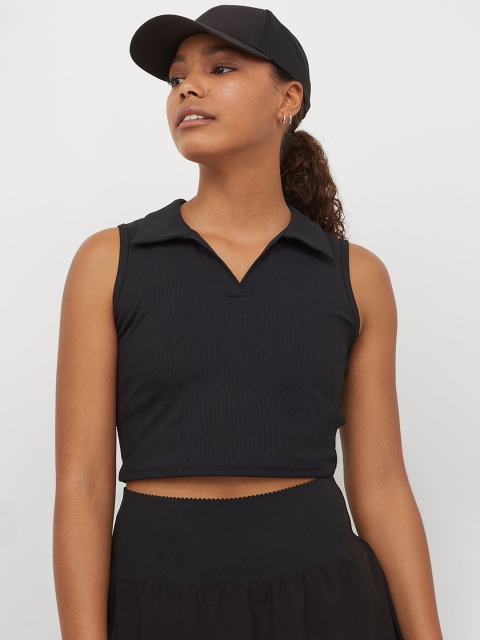 

H&M Women Black Solid Tennis Top