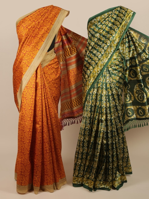 

Pothys Pack of 2 Jute Silk Printed Sarees, Orange