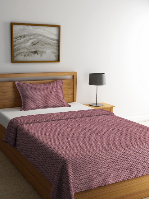 

KLOTTHE Maroon Woven-Design Cotton Bed Cover With Pillow Cover