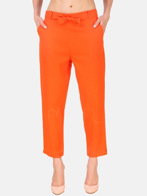 

Aawari Women Orange Regular Fit Solid Regular Trousers with Belt
