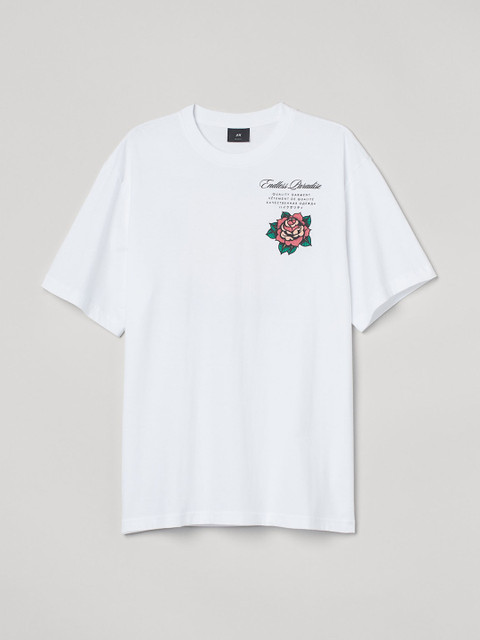 

H&M Men White Printed Relaxed Fit Cotton T-shirt