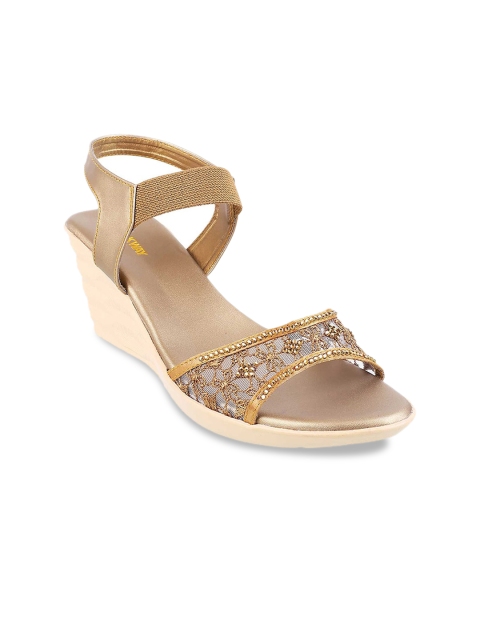 

WALKWAY Women Gold-Toned Ethnic Embellished Wedges