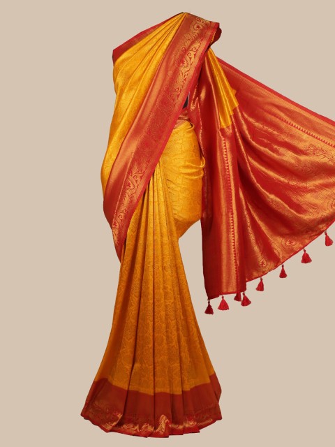 

Pothys Mustard & Gold-Toned Art Silk Woven Design Saree