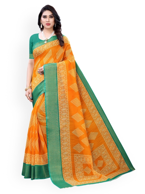 

KALINI Mustard Yellow & White Polycotton Printed Saree