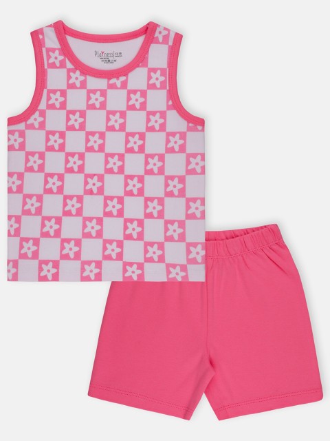 

PLAYNESS Girls Off White & Pink Checked T-shirt with Shorts