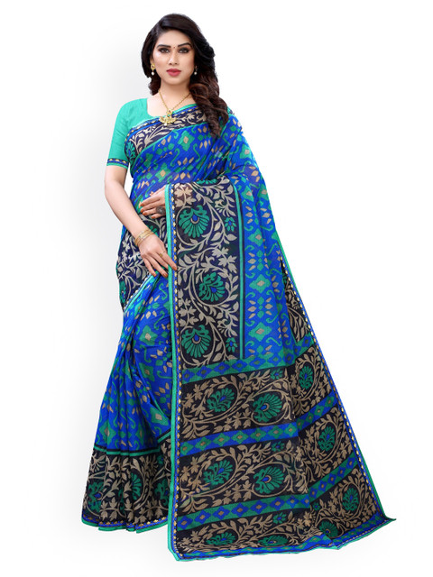 

KALINI Blue Printed Polycotton Saree