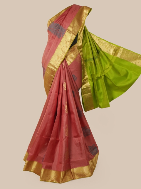 

Pothys Pink & Gold-Toned Pure Silk Solid Kanjeevaram Saree