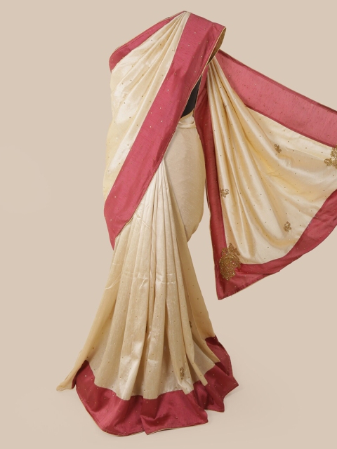 

Pothys Cream-Coloured & Maroon Art Silk Embellished Saree