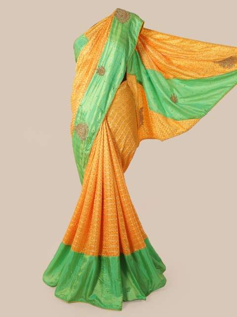 

Pothys Yellow & Green Art Silk Embellished Saree