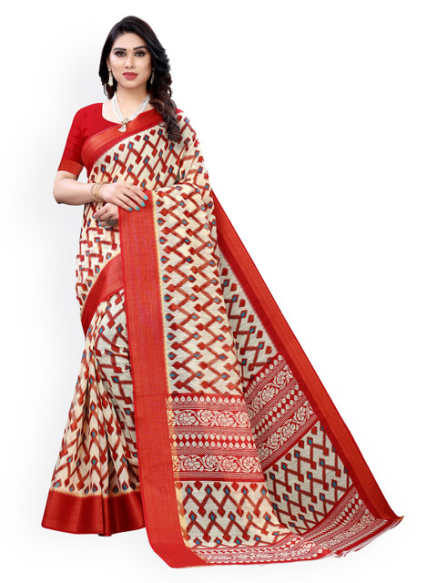

KALINI Cream-Coloured Printed Polycotton Saree